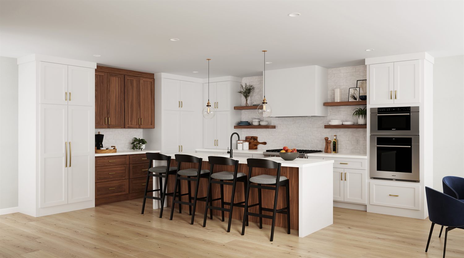 Bertch Ashton door style in Birch Cloud and Walnut Toffee kitchen